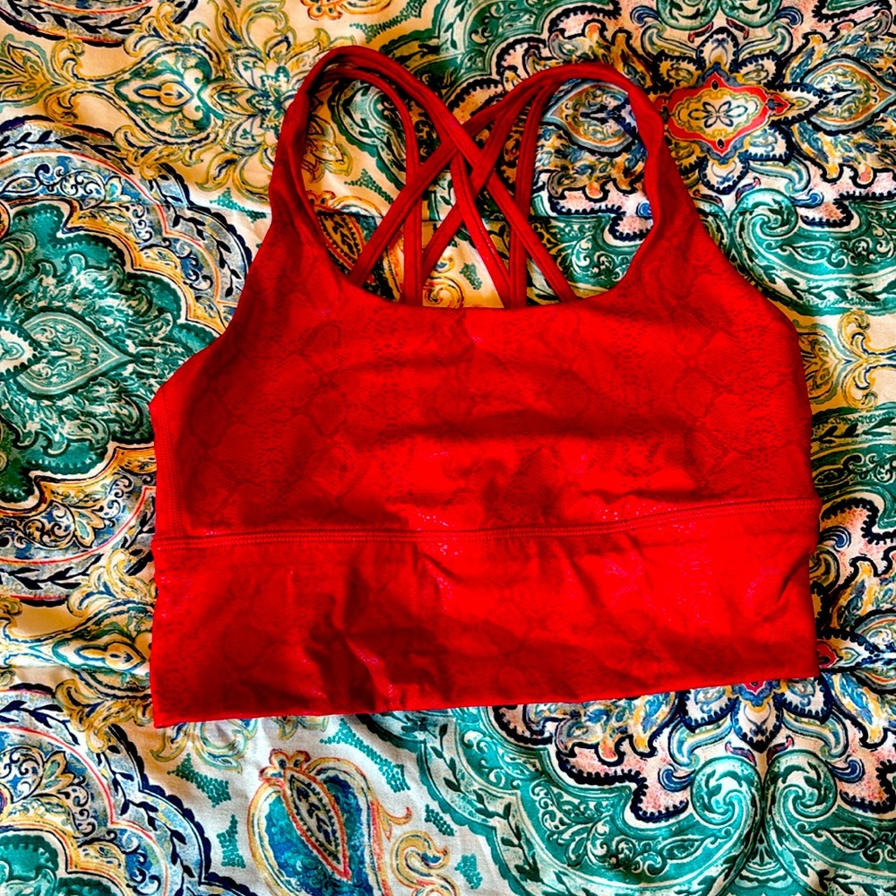 Red snake skin strappy sports bra size small/xs